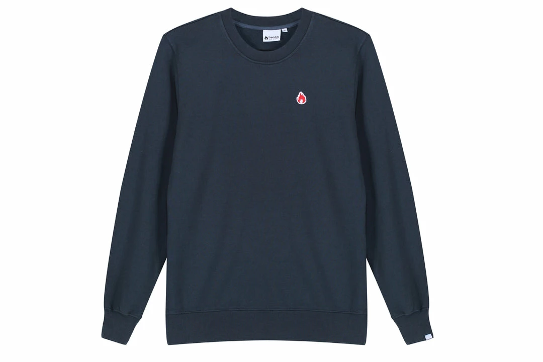 New 🎁 Hanon Flame Badge Crewneck Sweatshirt "Petrol Navy" 🎉 3 Hanon Flame Badge Crewneck Sweatshirt "Petrol Navy"